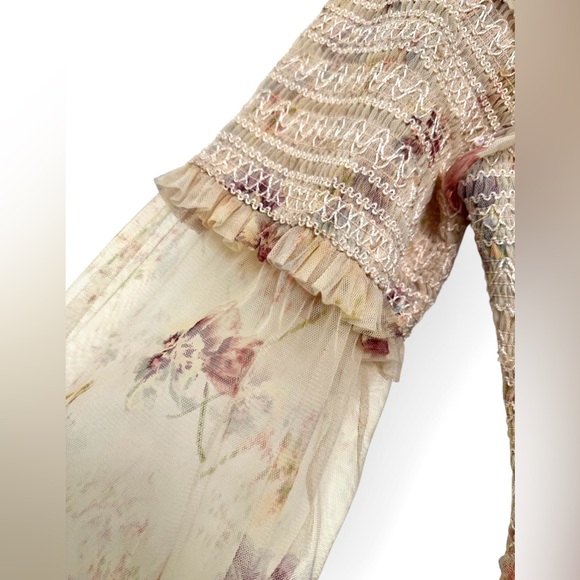 NEEDLE & THREAD Think Of Me Sequined Shirred Floral-Print Tulle Mini, Size 8 - Picture 8 of 16